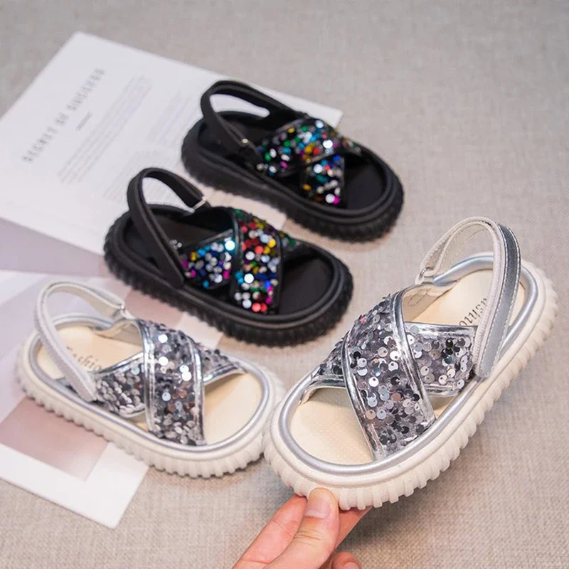 

Girls Sandals Summer Glitter Sequin Girls Sandals Girls Beach Sandals toddler girl shoes size26-36