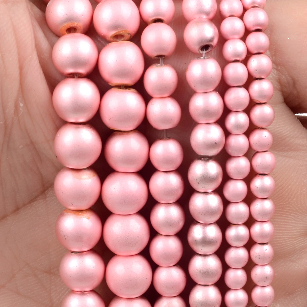 2-10mm Frosted Pink Plated Natural Hematite Stone Matte Spacer Beads For Jewelry Making Findings Fit DIY Bracelet Accessories