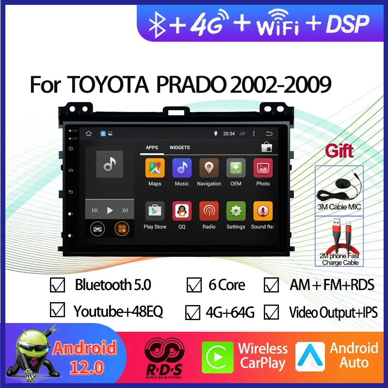 Авто радио стерео Android для TOYOTA PRADO 2002-2009 автомобильный GPS-навигатор мультимедийный плеер с Bluetooth WiFi зеркальная связь