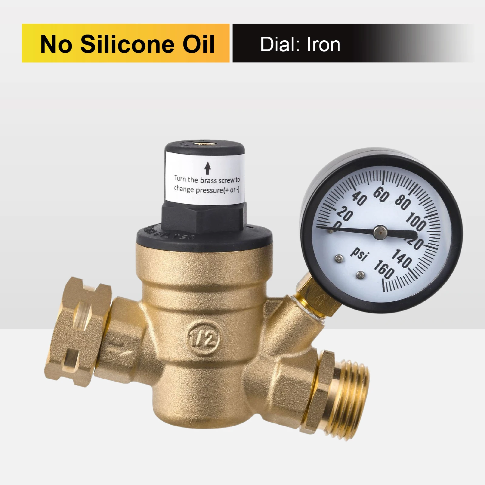 Lead-Free Brass RV Water Pressure Regulator with Gauge product image