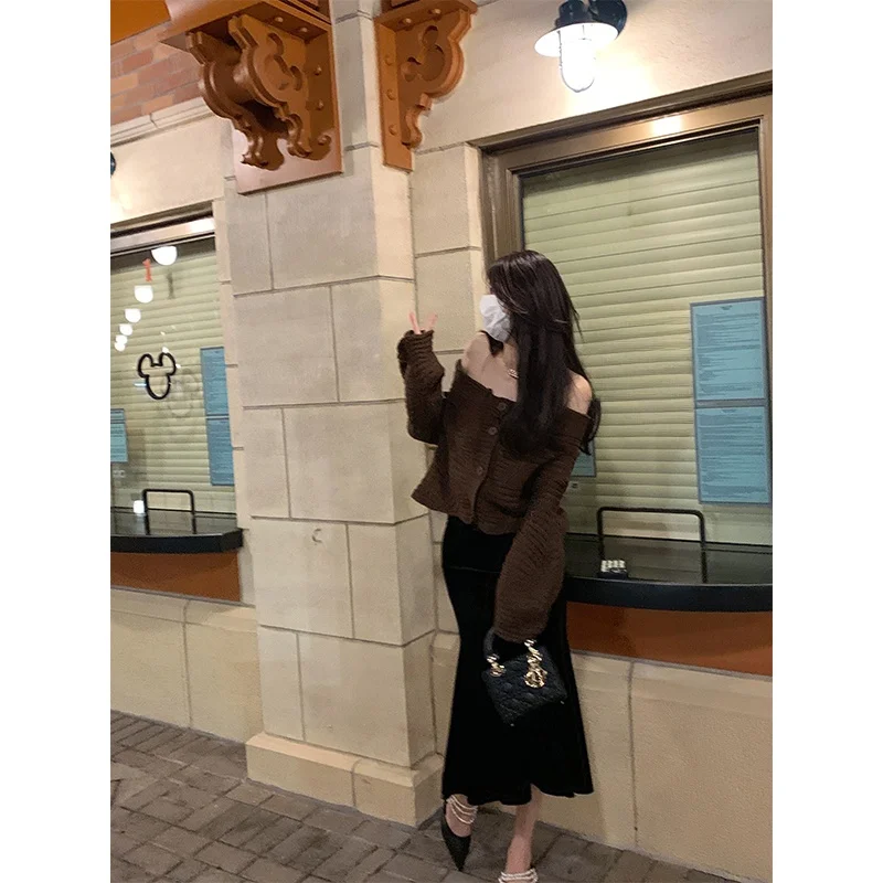 

Velvet Patchwork Fi Tail f Skirt High Waist Bodycon Midi Skirt Commute Pure Color H-ape Polyester 80% Other 20%