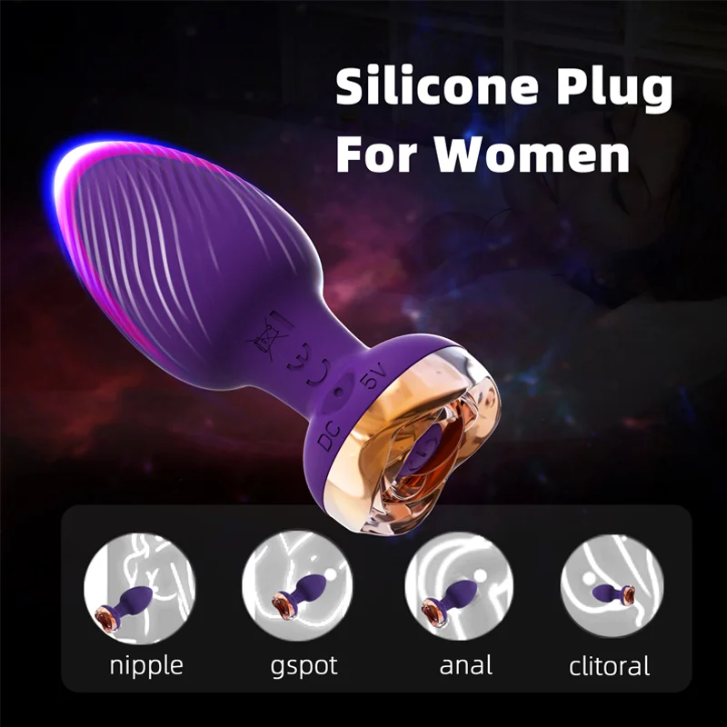 Anal Sex Toy Rose Vibrator for Women Remote Control Butt Plug with 10 Modes Vibrating Prostate Massager Silicone Stimulator