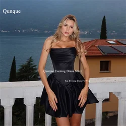 Qunque Modern Stain Prom Dresses Black Short A Line Birthday Dress Women 2025 Corset Back Mini Vestidos De Graduación Customized