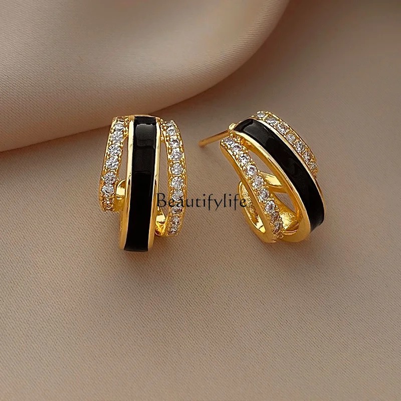 Light luxury temperament zircon drop glaze earrings niche high-end earrings