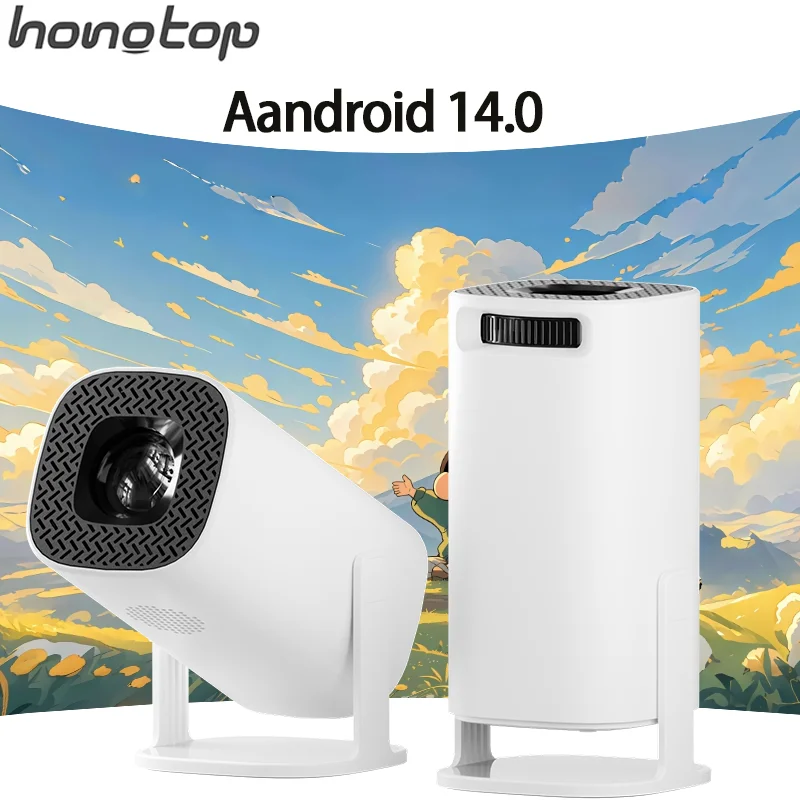 HONGTOP  Android 14 Projector 720P Smart Mini Portable Projector with WiFi6 Bluetooth Home Theater Outdoor Portable Projector