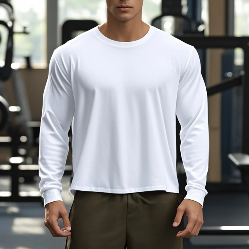 Herbst Herren Basic Boxy Fit Rundhals Langarm T-Shirts Einfarbig 100 % Baumwolle Lose Lässige Sport-T-Shirts Modekleidung