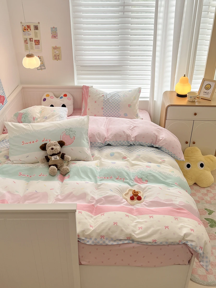 

Комплект постельного белья Fuji Store: хлопковый, для студентов, с мультяшным рисунком, четыре предмета, хлопковый пододеяльник, комплект для общежития из трех предметов