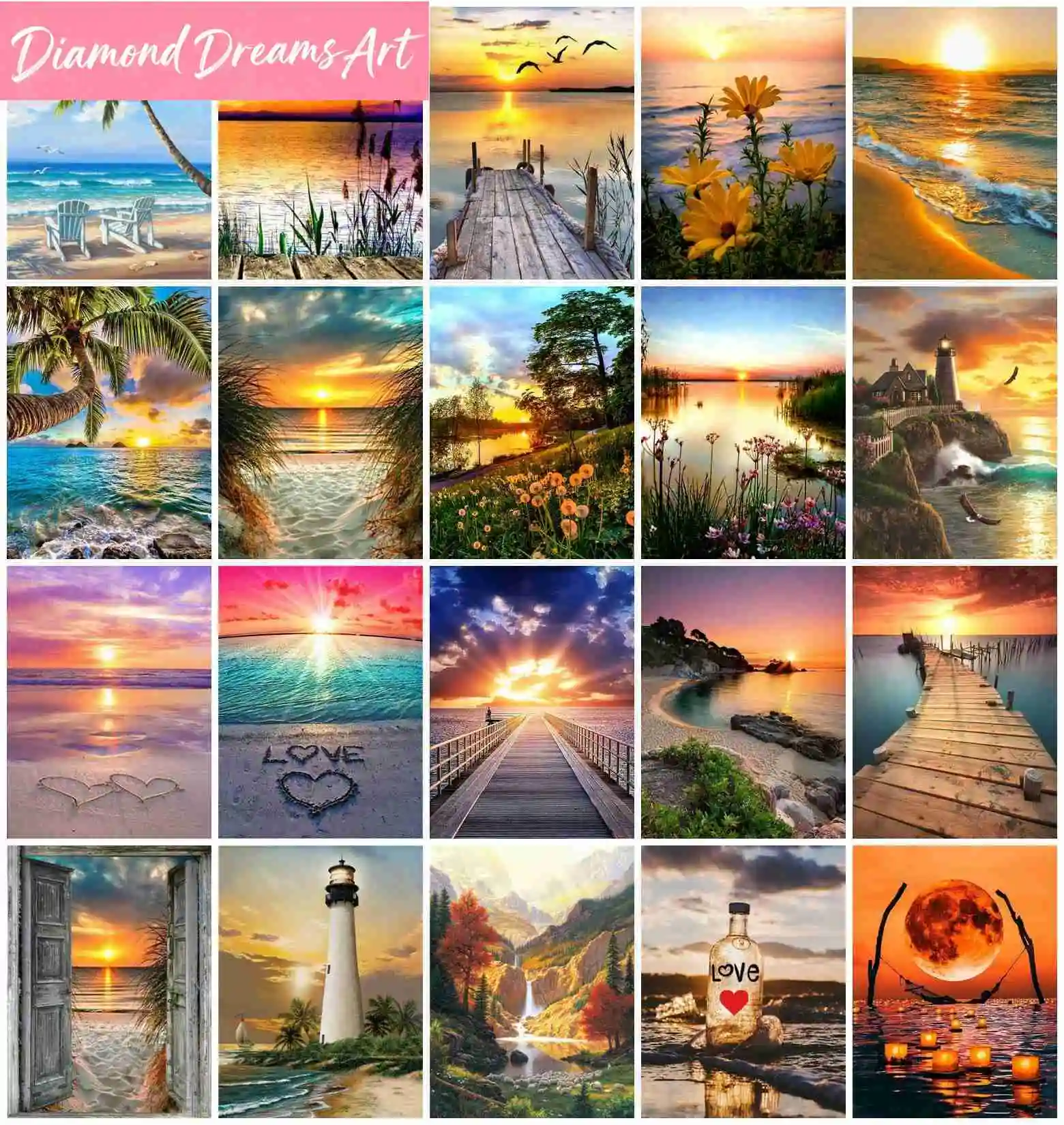 

5D Diamond Art Painting Kits Seaside Sunset Bridge Picture Of Rhinestones Diamond Embroidery Scenic Mosaic Love Home Decor,fram
