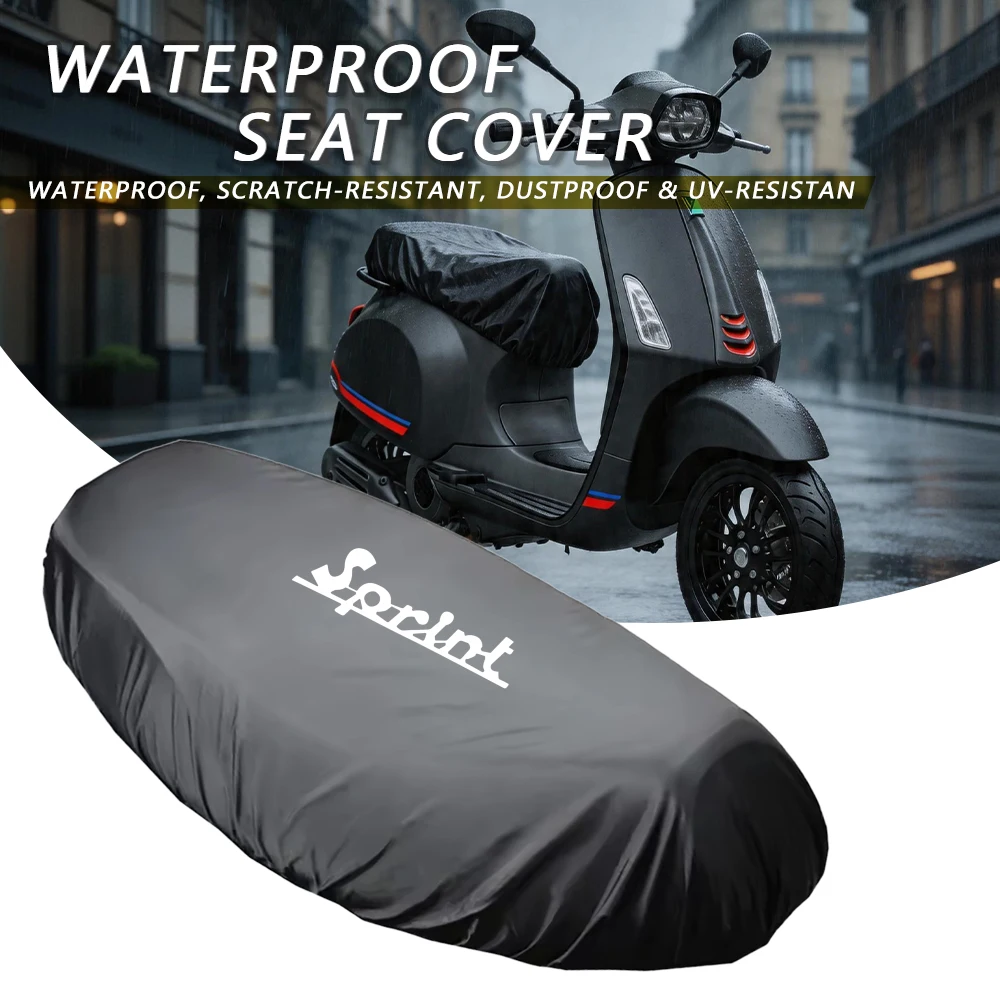 For Vespa Sprint S 50 125 150 180 CC Seat Cover Waterproof Seat Cover Universal Flexible Saddle-Cover Black Sun-Protection Cover