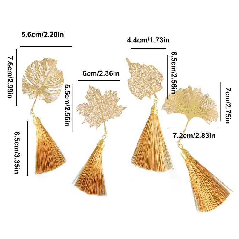 Leaf Bookmark Delicate Hollow Bookmark Set With Tassel Shiny Metal Pretty Bookmarks Gift For New Year Wedding Birthday Valentine