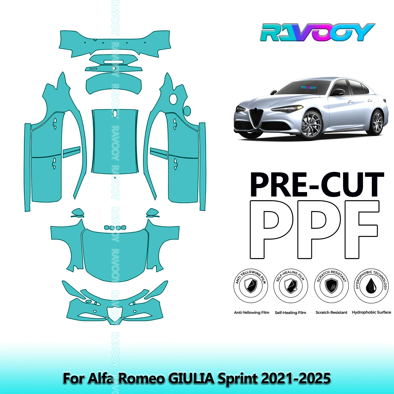 

Full Vehicle Clear Bra Precut PPF Paint Protection Film For Alfa Romeo GIULIA Sprint 2021-2025