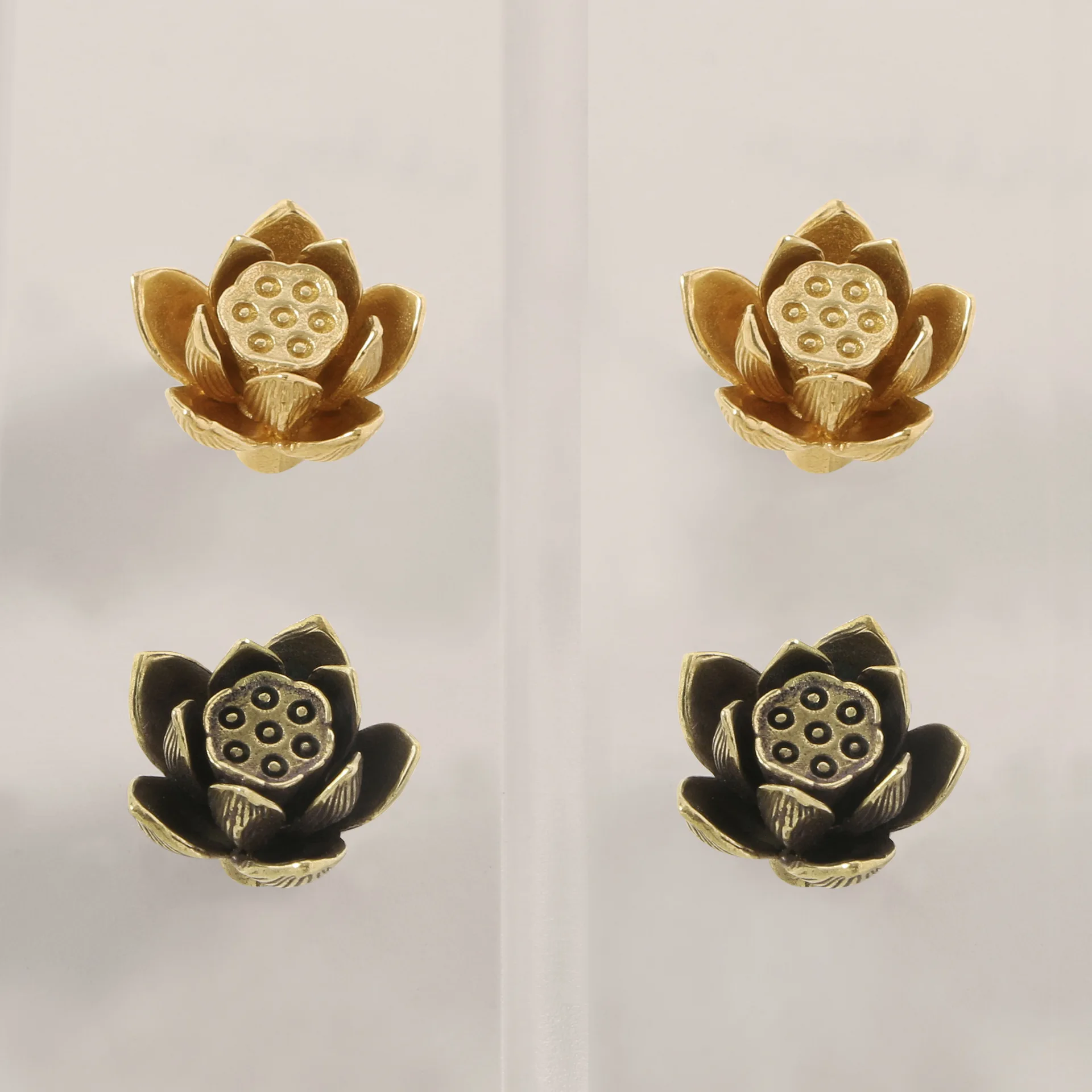 Vintage Small Lotus Shape Furnitue Handle Single Hole Drawer Knob Full Brass Wardrobe Cupboard Pull Kithcen Shoe Closet Handles