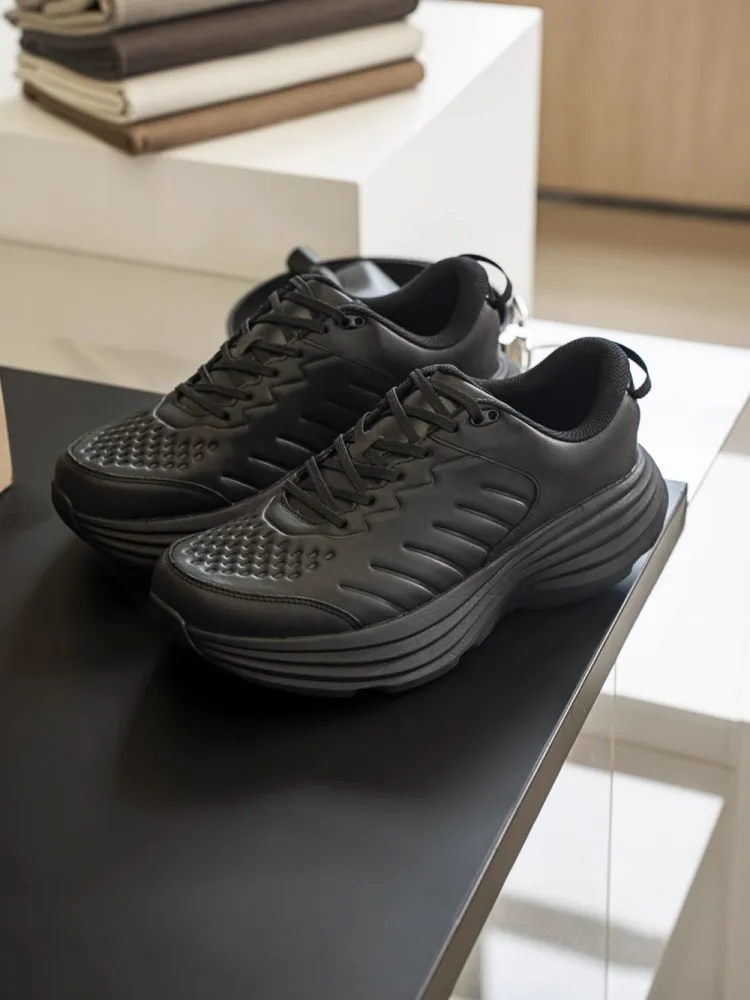 รองเท้าวิ่งบุรุษ Lace Up Retro jogging Design ของแท้หนัง Breathable สเก็ตบอร์ดหนาแพลตฟอร์มรองเท้าผ้าใบ Trainers