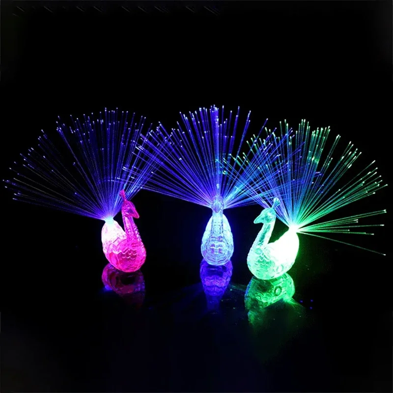LED Finger Light Flashing Finger Peacock Fiber Optic Light Glowing Peacock Open Screen Optic Light Kids Luminous Toys