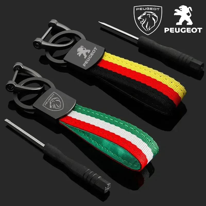Nylon Webbing Car Badge Key Chains for Peugeot 206 207 301 306 307 308 407 408 508 2008 4008 5008 Auto Keyring Keychain Pendant
