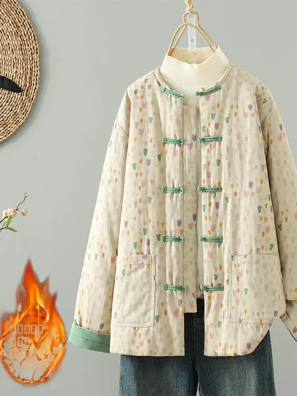 

Высококачественное женское свободное теплое цветное хлопковое пальто с принтом в стиле ретро, осенне-зимнее пальто, удобное дышащее длинное све