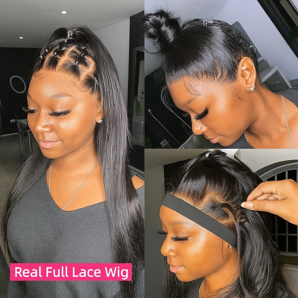 

Rael Полный Парик Фронта Шнурка Прямые Парики Человеческих Волос 200% Плотность Бразильский Натуральный Цвет 30 Дюймов Предварительно Сорванные 100% Человеческие Волосы