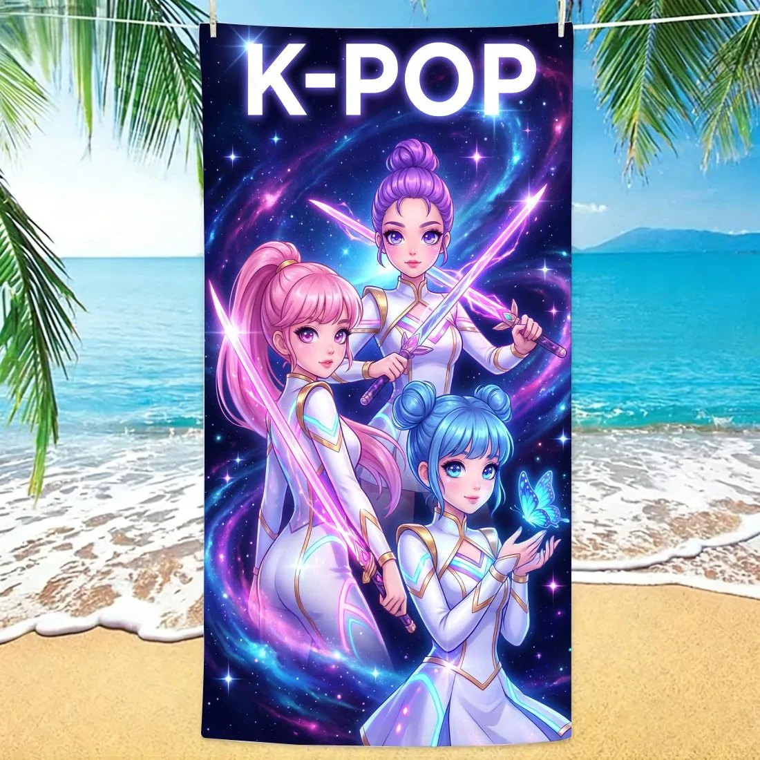 

Пляжное полотенце из микрофибры в стиле K-POP, легкое и впитывающее полотенце для путешествий на природе и кемпинга