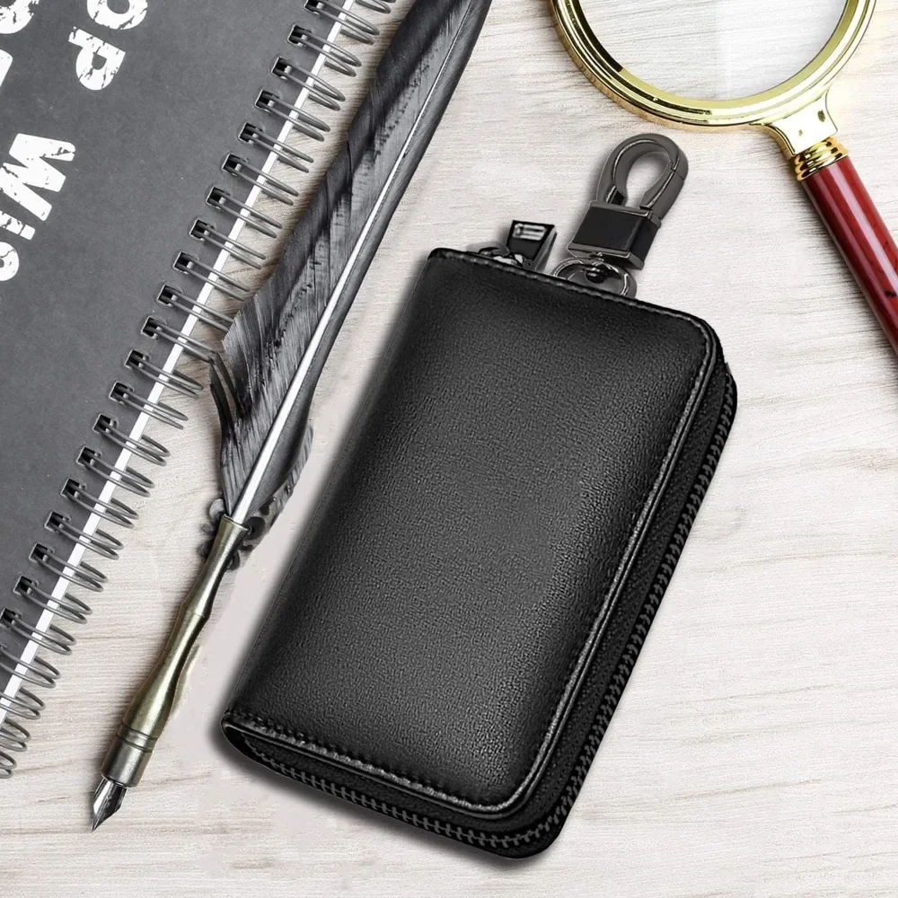 Premium Leder-Schlüsseletui, Universeller Autoschlüsselhalter, Schlüsselanhänger-Etui mit Reißverschluss für Männer und Frauen – Detail 5