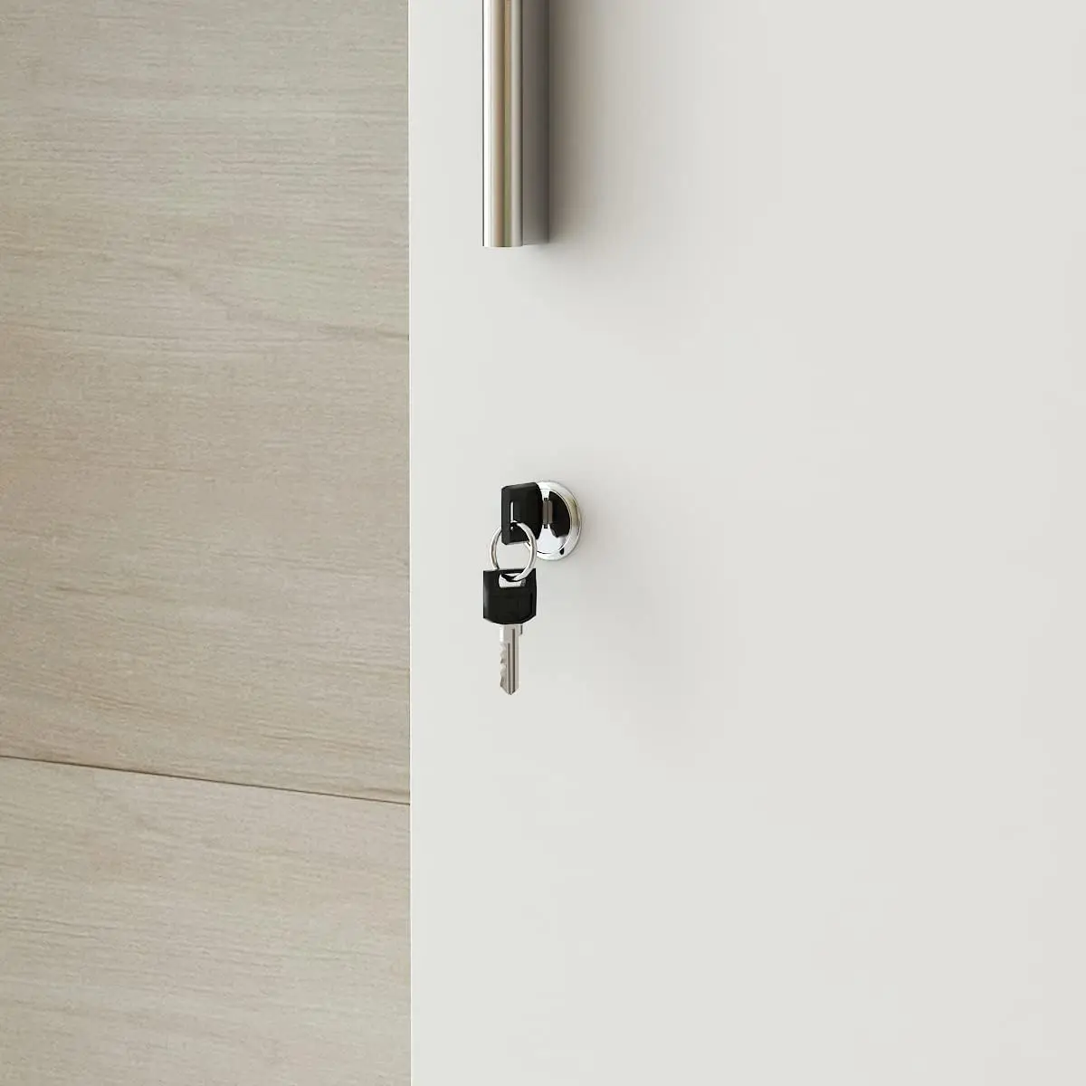 เคาน์เตอร์ขายปลีกพร้อมที่เก็บของแบบล็อคได้ส่วนตัวและชั้นวางแบบปรับได้สําหรับสํานักงานชําระเงินในห้องรับแขกร้านเสริมสวย สีธรรมชาติและสีขาว (