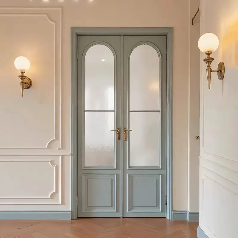 for Solid Wood Door Rubber Wood French Double Door Outdoor Door Walnut Shabili Log Manufacturer Customization