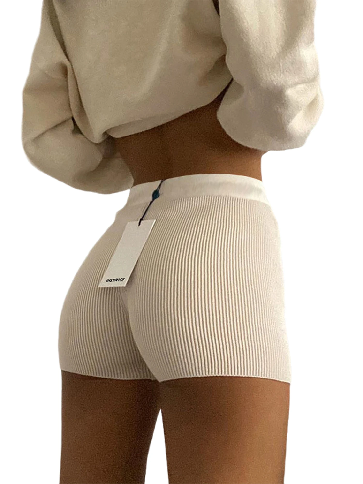 Women s Yoga Shorts Ribbed Knit Seamless Workout High Waist Athletic Gym Shorts Women Skinny Safety Short Pants