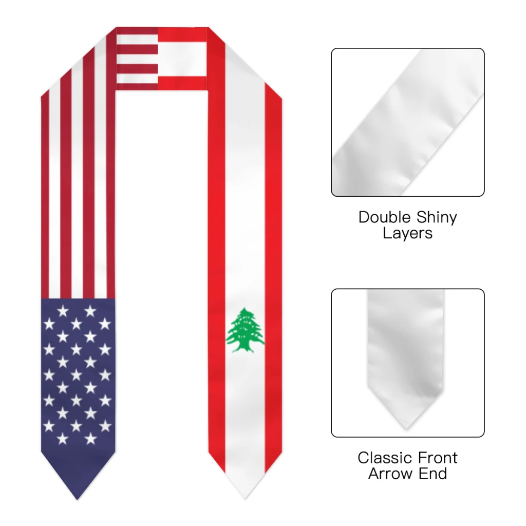 Graduation Sash Lebanon & USA United States Flag Stole Shawls Graduate Wraps Scraf International Student Pride Gifts