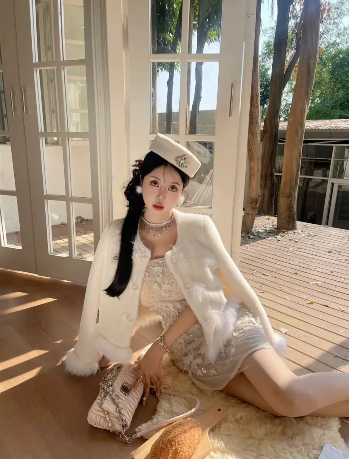 Vintage Fashion Wool fascinator Women\'s New High Quality Imitation Mink Wool Diamond Elegant Flat Cap Beret