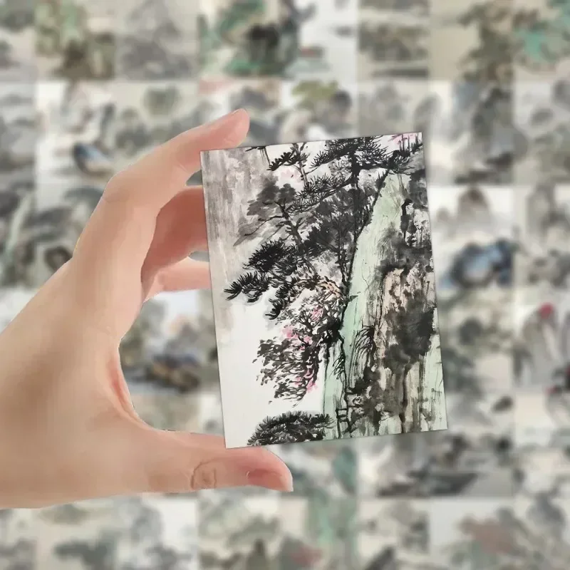 60Pcs Retro Aesthetic View Illustration Decorative Sticker Chinese Style Landscape Painting Stickers for Phone Fridge Notebook