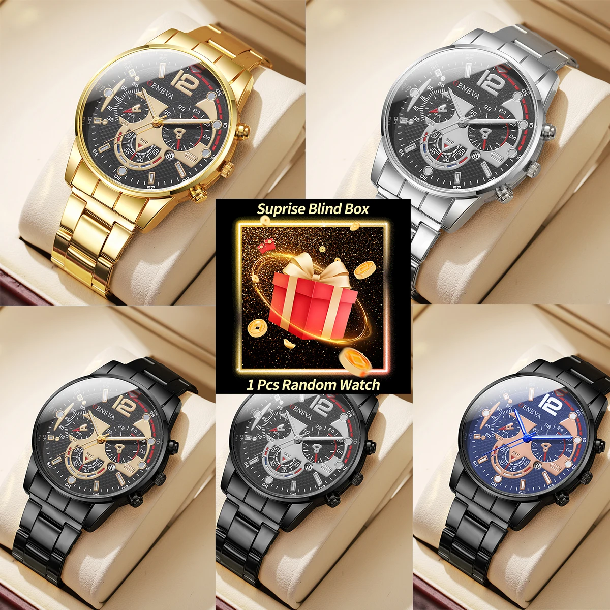 1PC Surprise Mystery Watch Blind Box-Fashion Men Business Watches Luxury Calendar Quartz Wristwatches Reloj Hombre（Without Box）