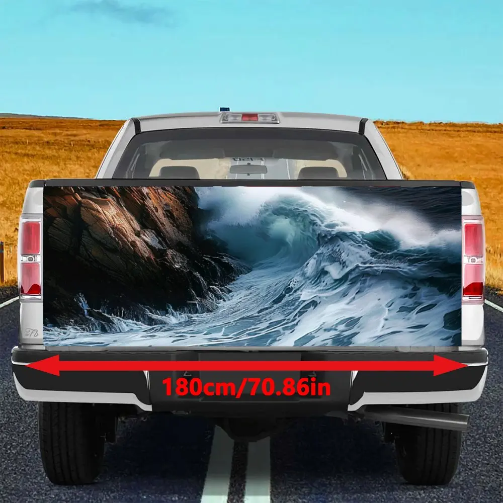 Waves Crashing Against Rocks Car Tail Trunk Protect Vinly Decal Auto Accessories DIY Hood Decoration Sticker for Off-road Pickup