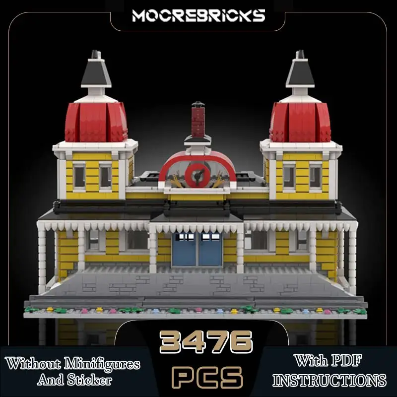 MOC-117038 Village Central Station Countryside Architecture Model Building Blocks Kits DIY Technology Brick Kid Desktop Show Toy