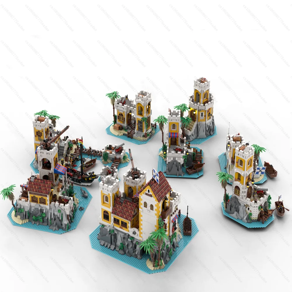 New Pirate Medieval Seaside Street View Empire Trading Station MOC 7 and 1 DIY Creative Model Assembled Toy Boy Birthday Gift