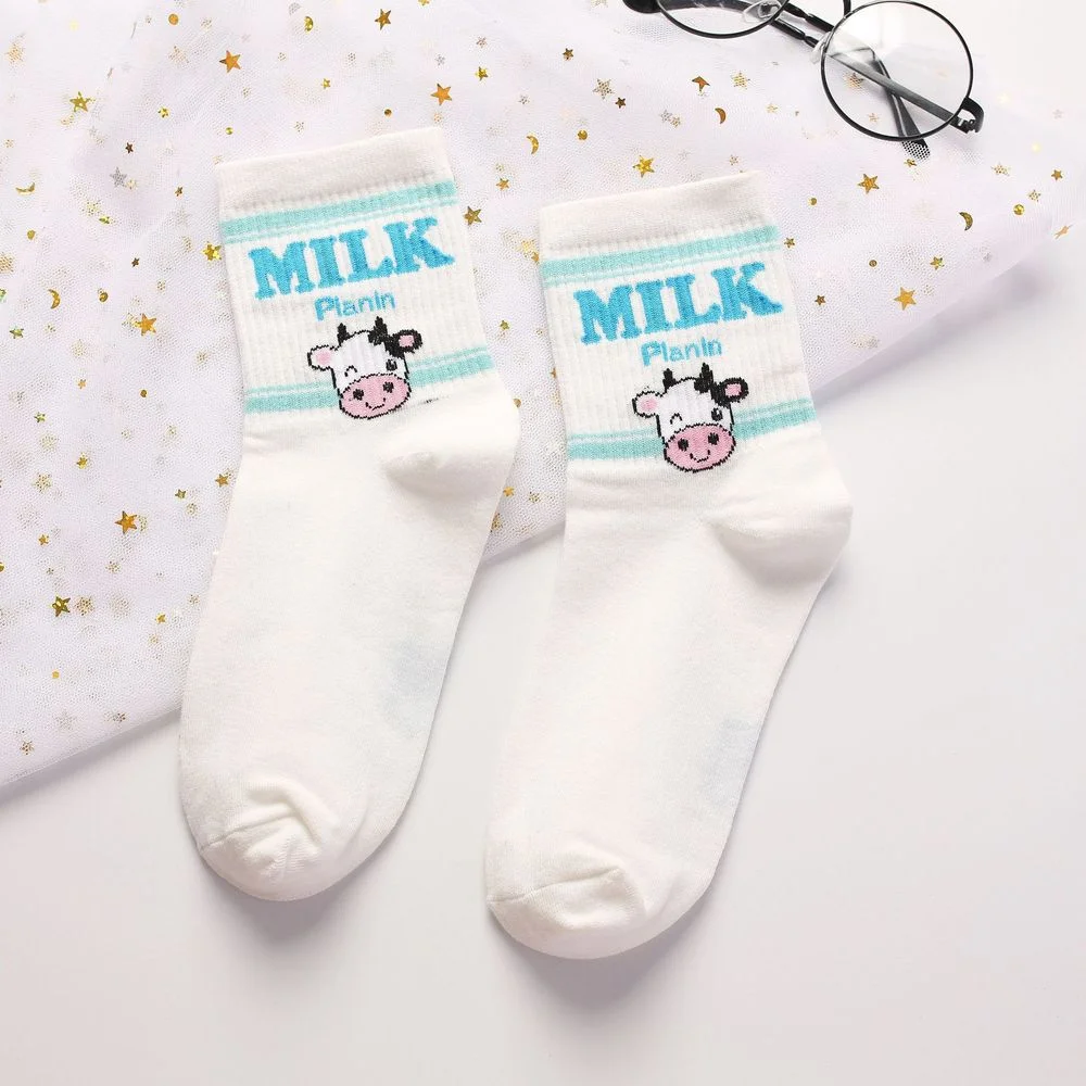 Japanese Kawaii Strawberry Banana Milk Cow Ankle Socks Cute Lovely Girls Lolita Sweet Fruit Milk Juice Patterned Short Socks