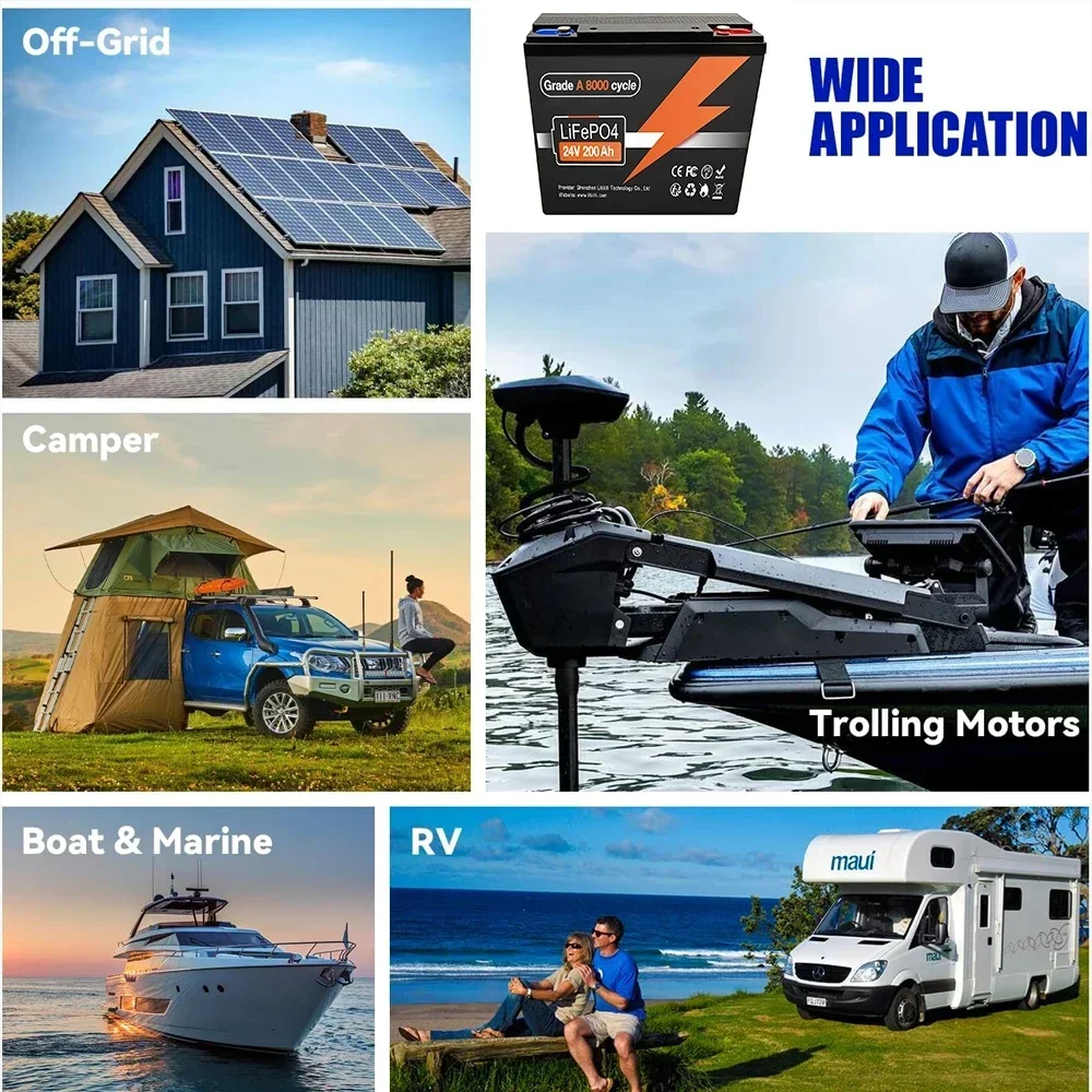 Akumulator litowo-żelazowo-fosforanowy LiFePO4 24V 200Ah, wbudowany BMS 200A, akumulator do wielokrotnego ładowania, do kampera/autokaru, solarny, morski, terenowy/furgon, off-road