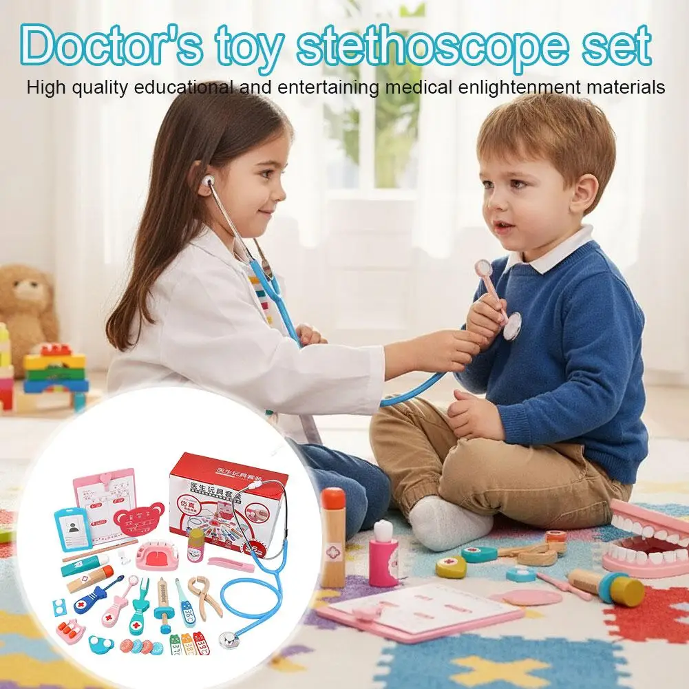 歯医者プレイセットコスプレドクターキット木のおもちゃギフト子供のための興味シミュレーション医学医師教育玩具