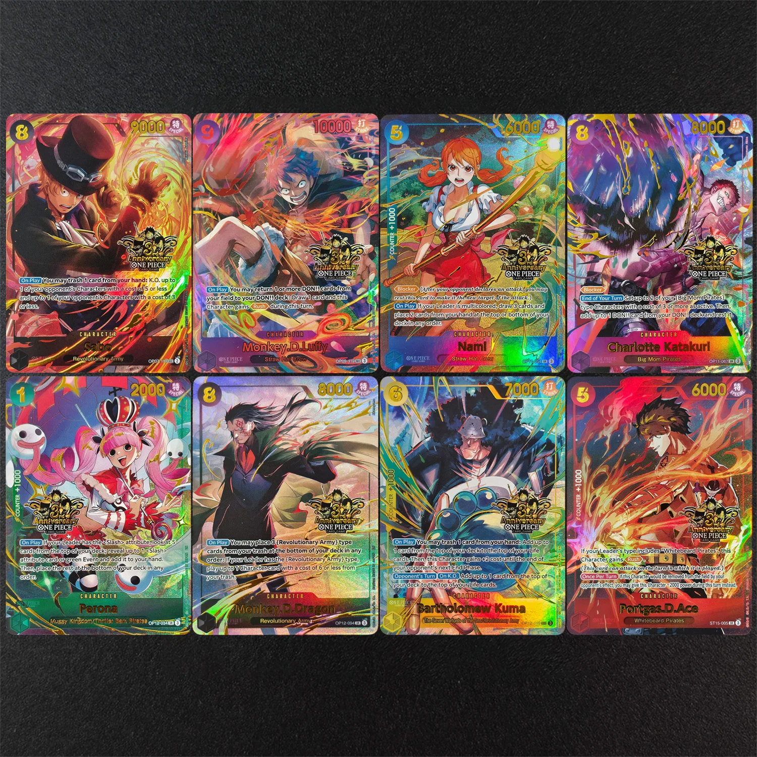 Proxy One Piece English Luffy Sabo Ace Katakuri Dragon Nami Perona Japanese Version 3rd Anniversary Set Game Collection Card Toy