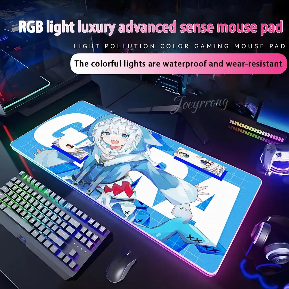 

Gawr Gura Mouse Pad RGB Mouse Pad Extended Gaming Keyboard Seven Colors LED Mats Large 1000x500mm XXL Gamer