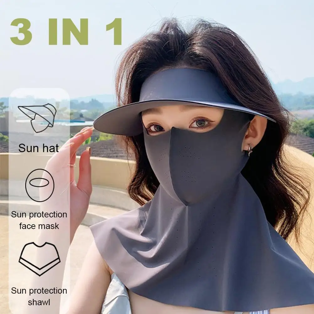 

UPF 50+ 3-in-1 Sun Visor Face Mask Set, Breathable Ice Silk Neck Cape, Detachable Full Coverage Sun Protection Kit