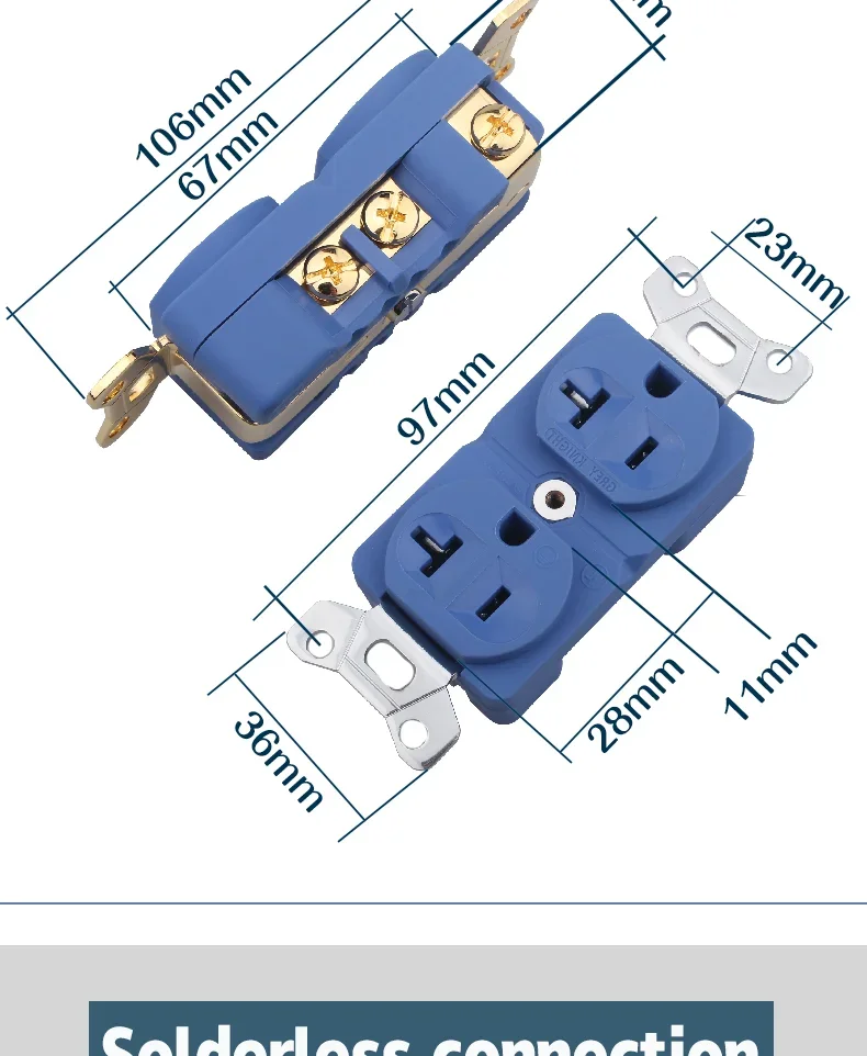 Audiocrast Pure Copper Gold Rhodium Plated US AC 20A Power Duplex Receptacle Outlet Socket for HiFi Distributor