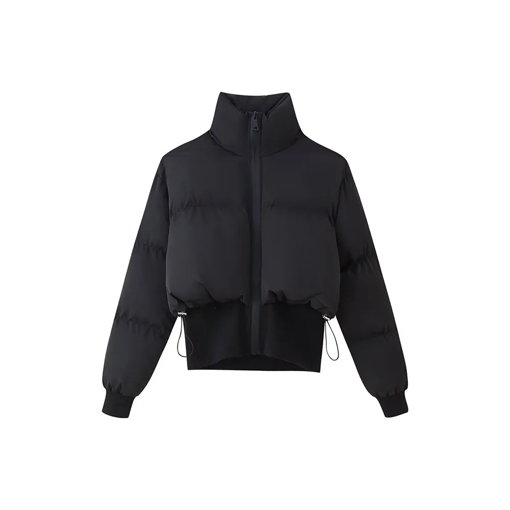

Autumn and winter new women's standing collar zipper splicing short cotton jacket