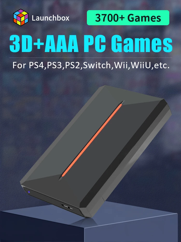 Launchbox Gaming Consoles 500G Gaming HDD For PS4/PS3/PS2/PS1/Wii/Wiiu/Gamecube/N64 With 3700+ 3D/Retro Games For WIN PC/Laptop