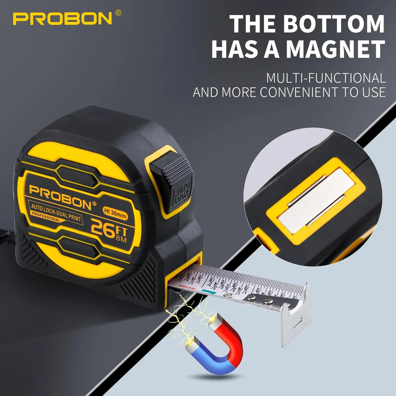 26-Foot Steel Retractable Tape Measure with Easy Read Fractions,Manual-Locking Blade,Bottom with Magnet