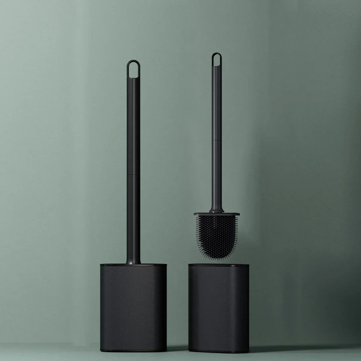 

1pcs thick stainless steel base toilet brush standing toilet cleaning brushsoft silicone brush head,extended handle toilet brush