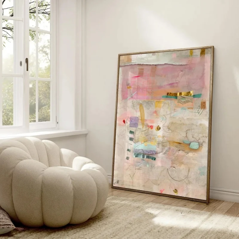 Abstract Neutral Colors Minimalist Wall Art Printed Oil Painting Modern Textured Pastel Canvas Prints Trendy Aesthetic Pictures