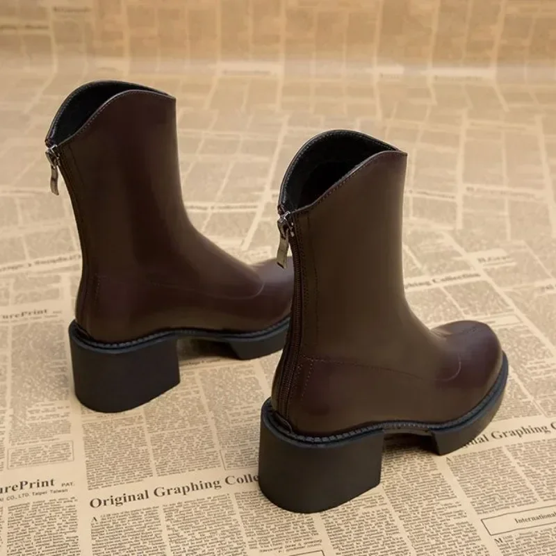Elegant Heeled Ladies Mid Calf Shoes Spring 2025 High Heels Women\'s Half Boots Black On Offer Winter Novelty Trend Promotion New