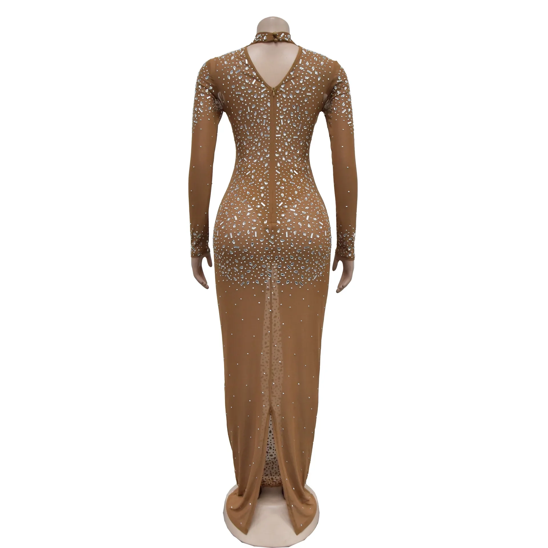 CM.YAYA 2024 Women Long Sleeve Mesh Diamonds Hot Rhinestones Bodycon Midi  Dress Womens Maxi Long Evening Birthday Dresses - AliExpress 200000345