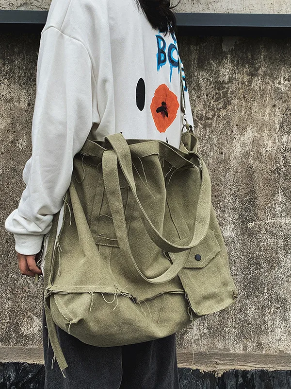Trendy Canvas Shoulder Bag Pure Color Korean Japanese Style for Students Men And Women Crossbody Bag Artistic Cloth Pouch