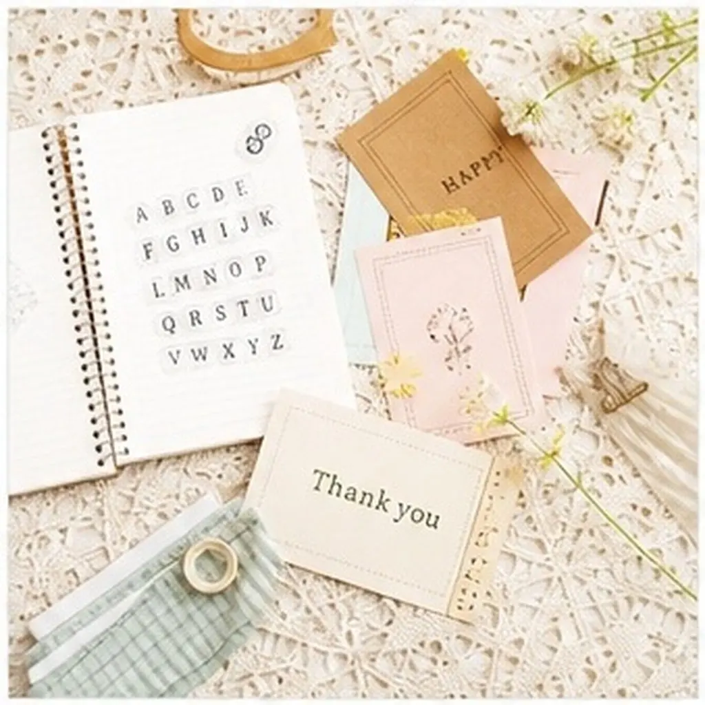 4Pcs Silicone Transparent Stamps Clear Alphabet Stamps for Journaling Card Making Crafting Office DIY Planner Scrapbooking Art