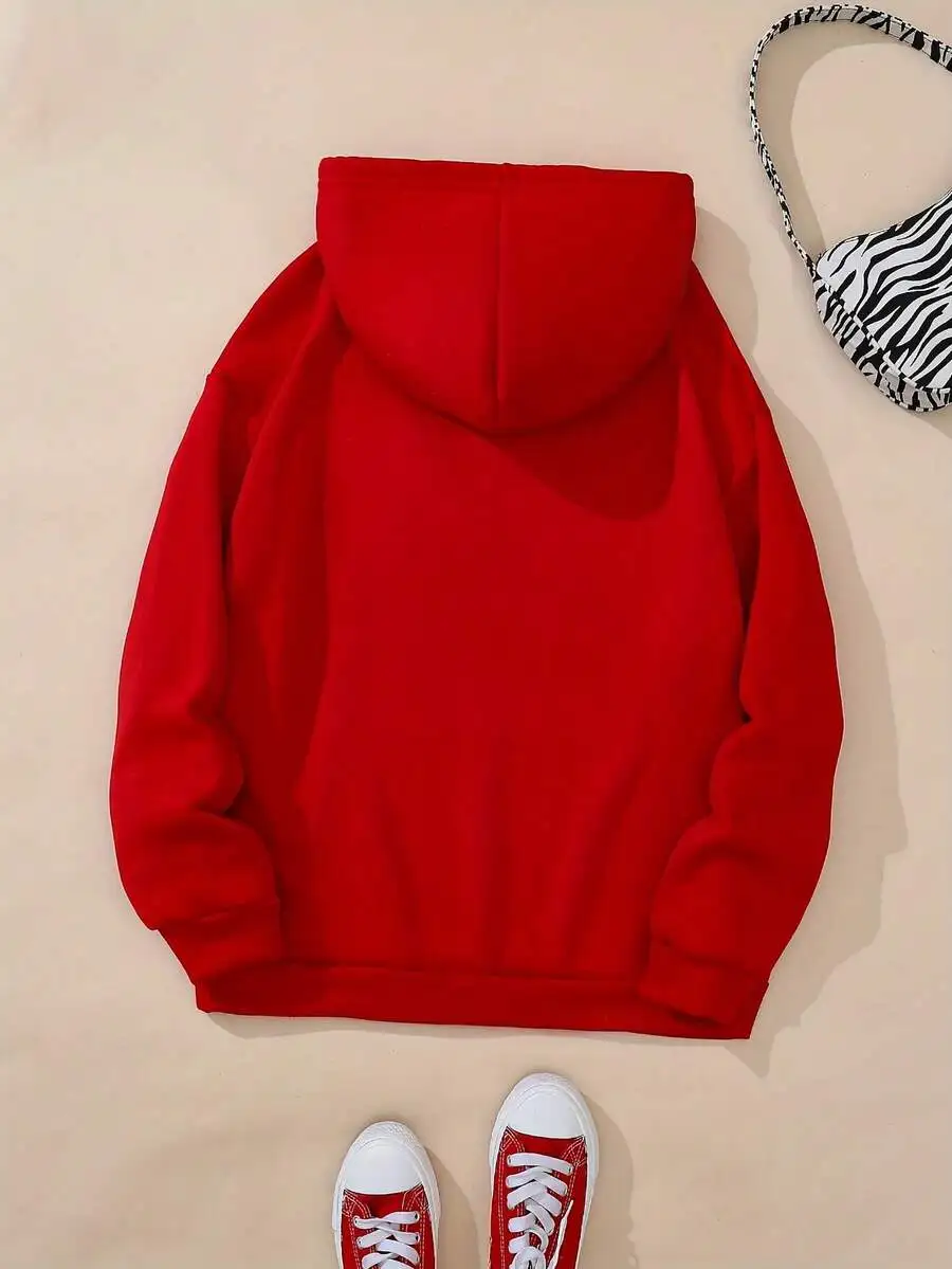 Fall Winter Casual Drawstring Pullover Hoodie For Women Valentine's Day Heart Pattern Graphic Print Sweatshirt Top